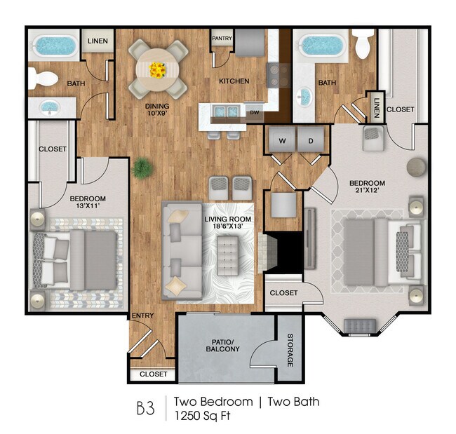 2 Beds • 2 Bath 1134 floor plan
